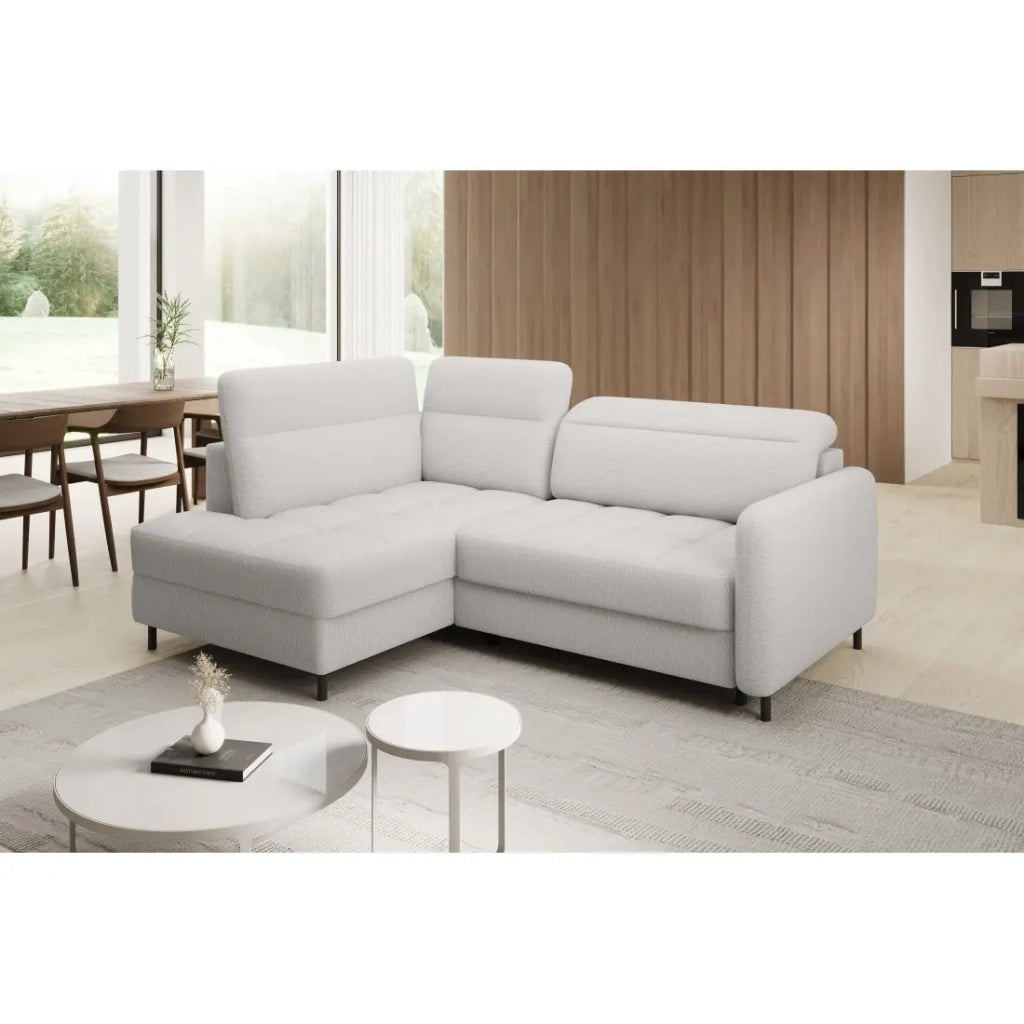 Divano angolare sinistro convertibile BARNEA 208 cm bianco con contenitore