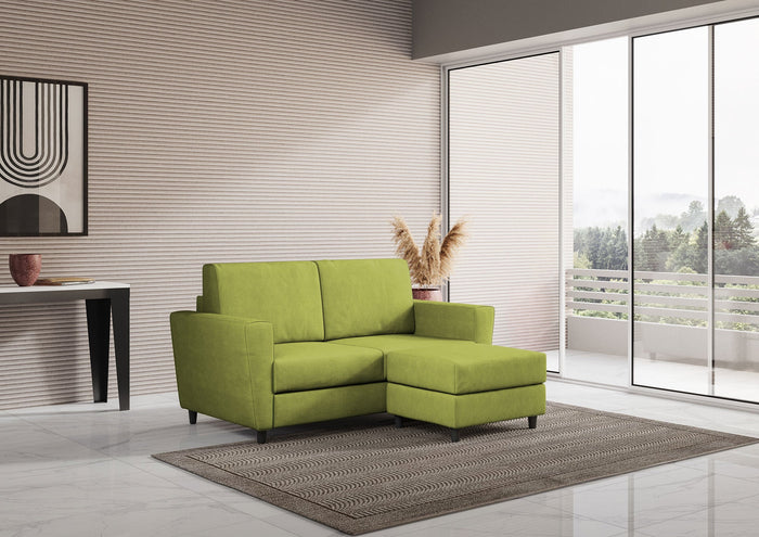 Divano 2 Posti con Pouf 152x155x85 cm Yasel in Tessuto Verde