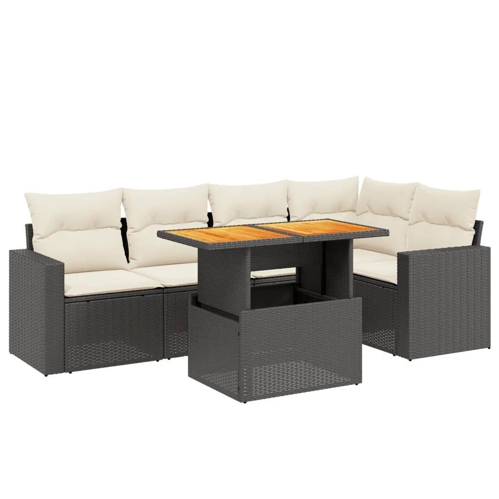 Set Divano da Giardino 6 pz con Cuscini Nero in Polyrattan