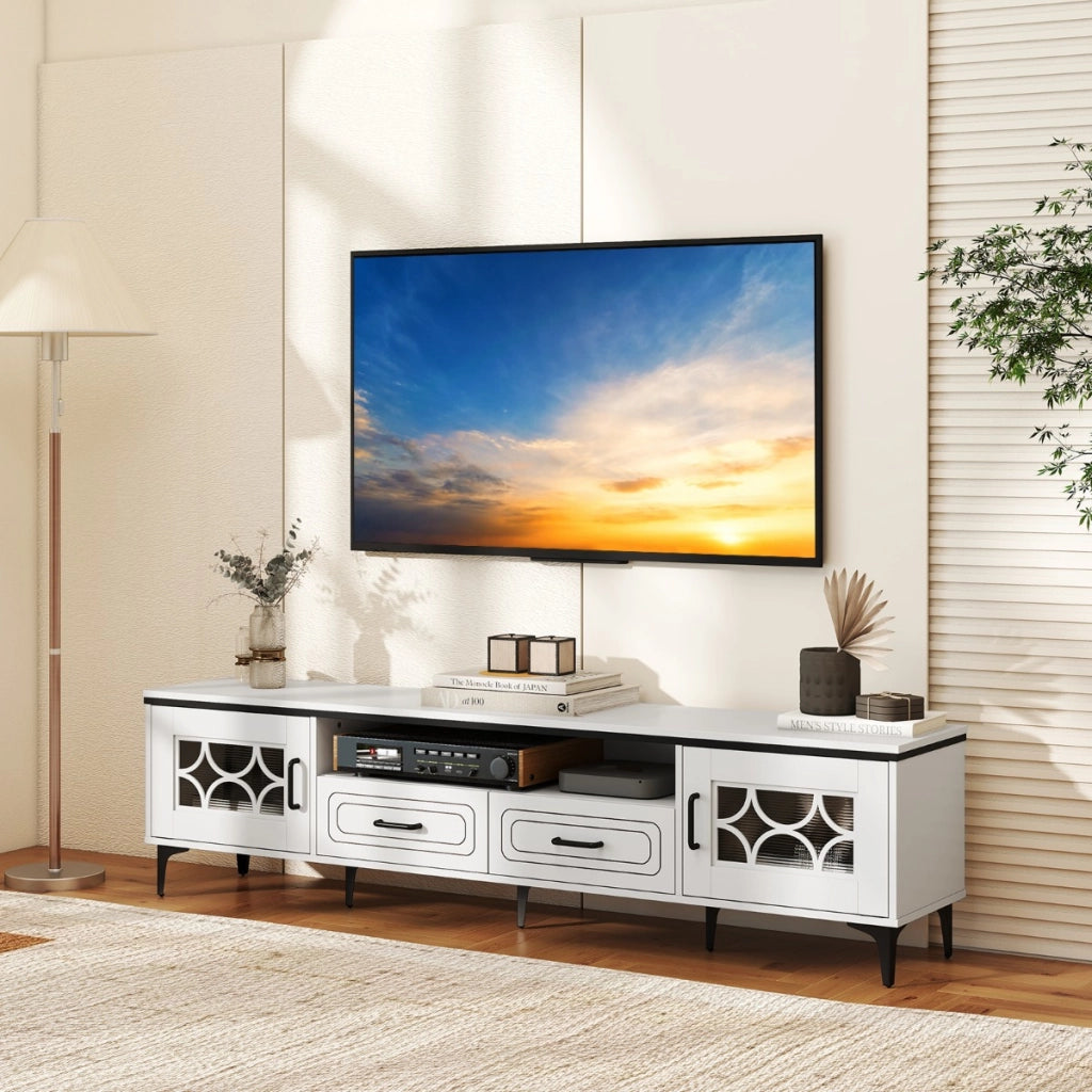Mobile TV in legno per televisori fino a 80" consolle media per soggiorno, Mobile TV centro di intrattenimento da 180,5 cm Bianco-Mobili porta TV