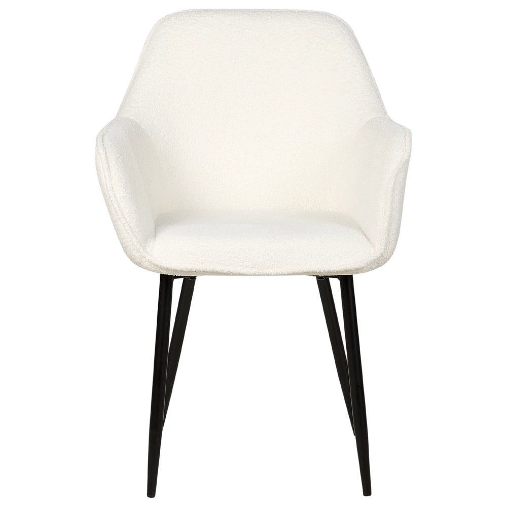 Set di 2 sedie da pranzo in tessuto bouclè bianco braccioli schienale intagliato gambe in metallo moderna industriale