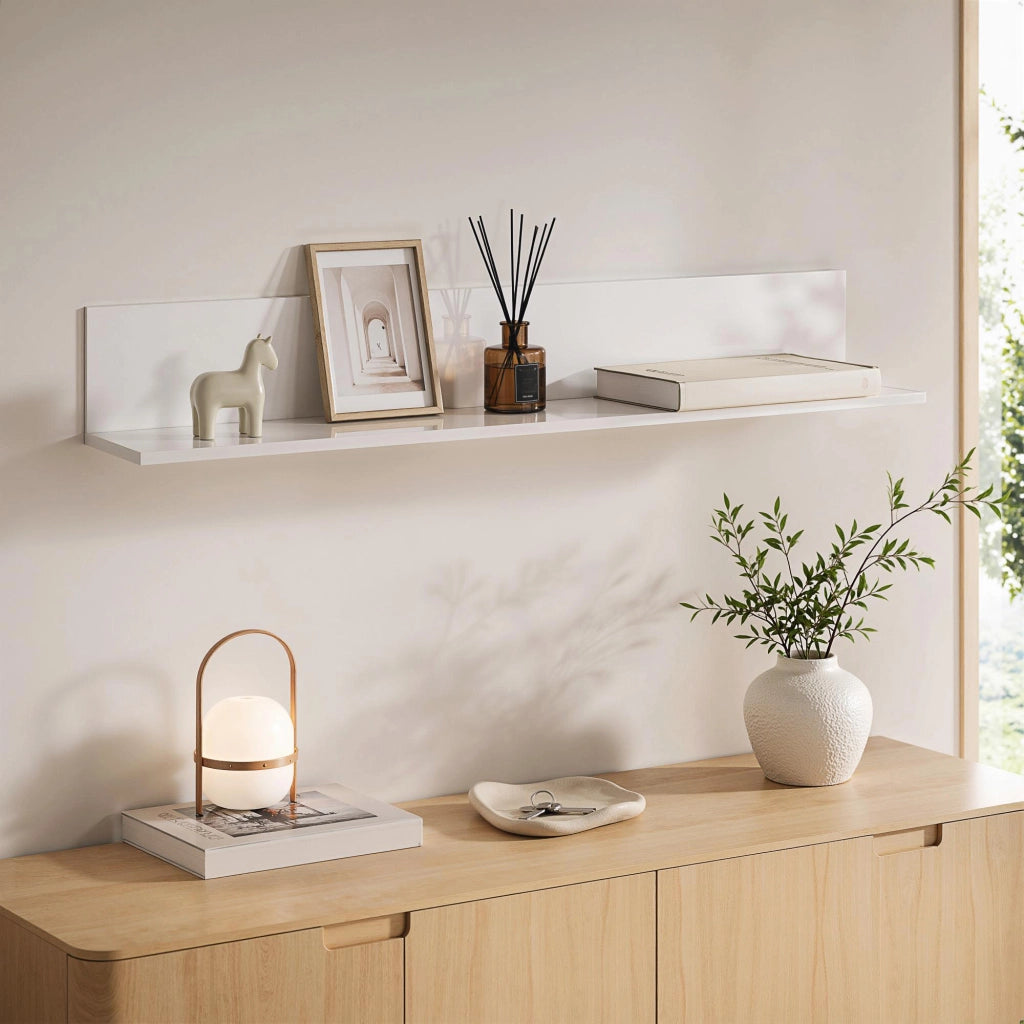 Mensola da Parete ¨C Zephmum ¨C Legno Lucido Bianco 1.5 cm