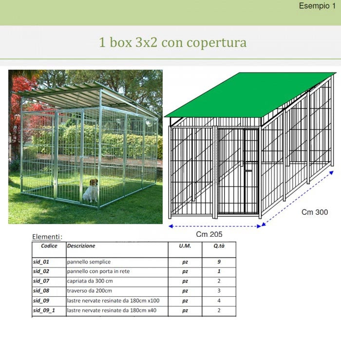 Recinto per cani 3x2 metri con copertura box modulare viteria compresa