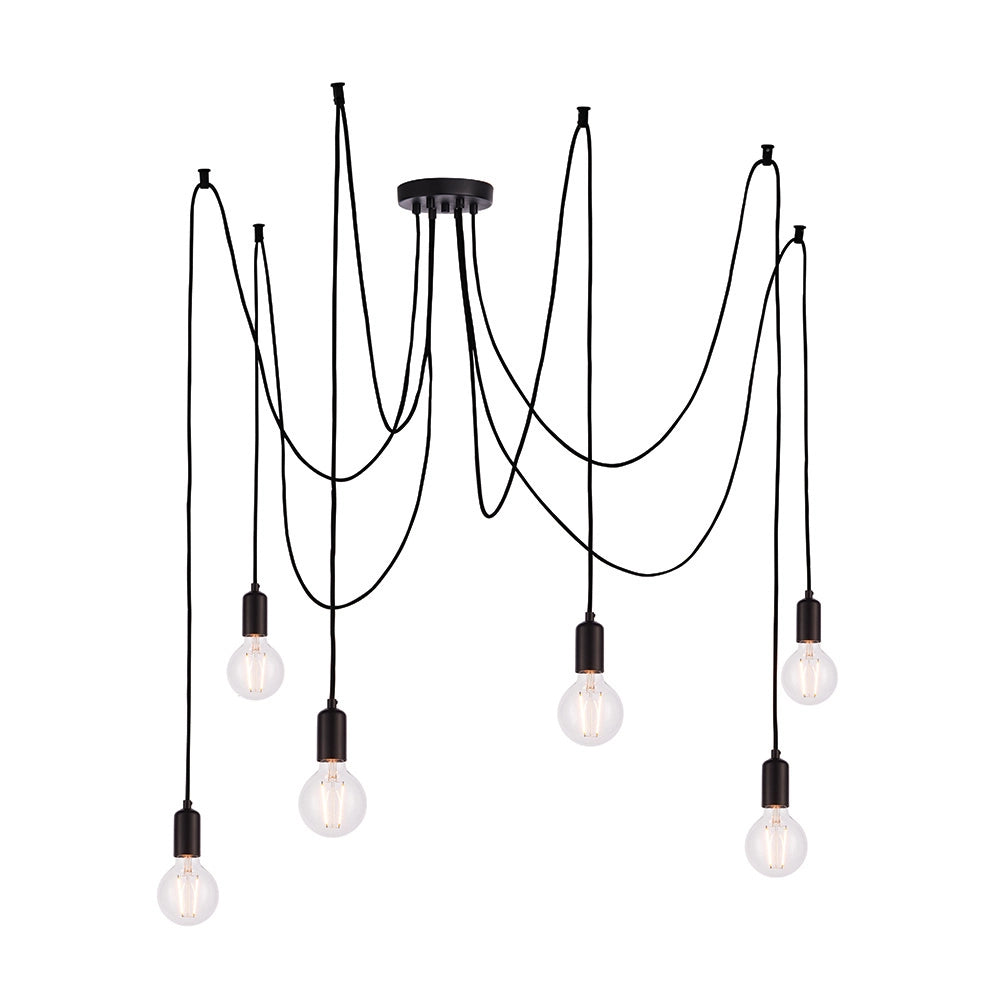 Lampada a sospensione industriale nera 6xE27 Endon