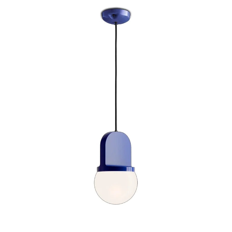 Sospensione Vintage Decò Habea Ceramica Blu Robot E27