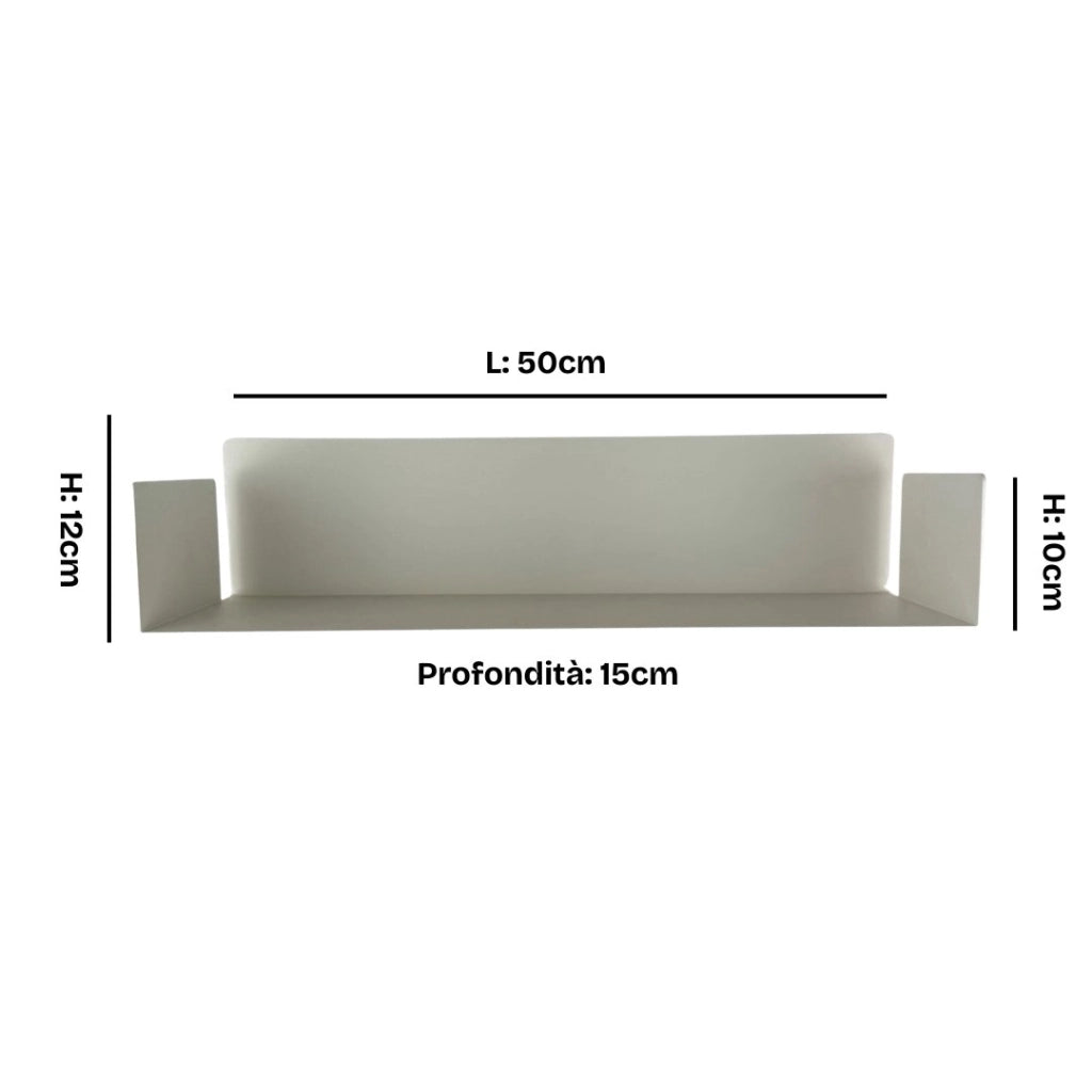 ZOI LINE180 Mensola 50 cm in Acciaio Verniciato 1,5 mm con Schiena 12 cm – Ripiano da Parete Moderno per Cucina, Bagno, Ingresso e Soggiorno Colore Mensole: Bianco