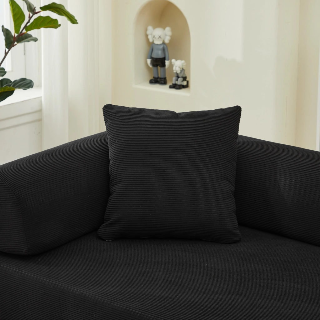 Divano letto trasformabile a 3 posti in velluto a coste nero 200x95x75 cm