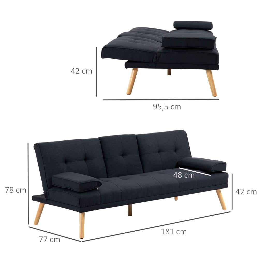 Divano letto 3 posti imbottito con schienale regolabile ¨C Zephmum ¨C Grigio