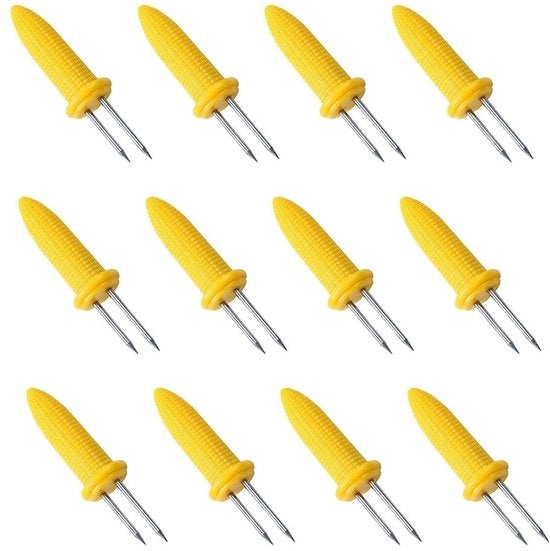 Supporto Grill 12 Pezzi - Acciaio Inossidabile - Design Ergonomico - Maniglie per Mais - Utensili da Cucina - Facile da Pulire - Maniglie per Mais