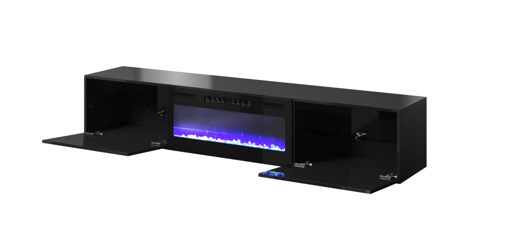 MOBILE TV CON CAMINETTO ELETTRICO Cm 200x40x37h NERO LUCIDO