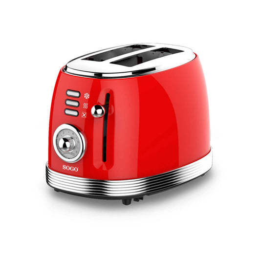 SOGO Tostapane 2 Fette Rosso 850W – Design Retrò, 6 Livelli, Scongelamento, Riscaldamento, Spegnimento Auto, Vassoio Briciole