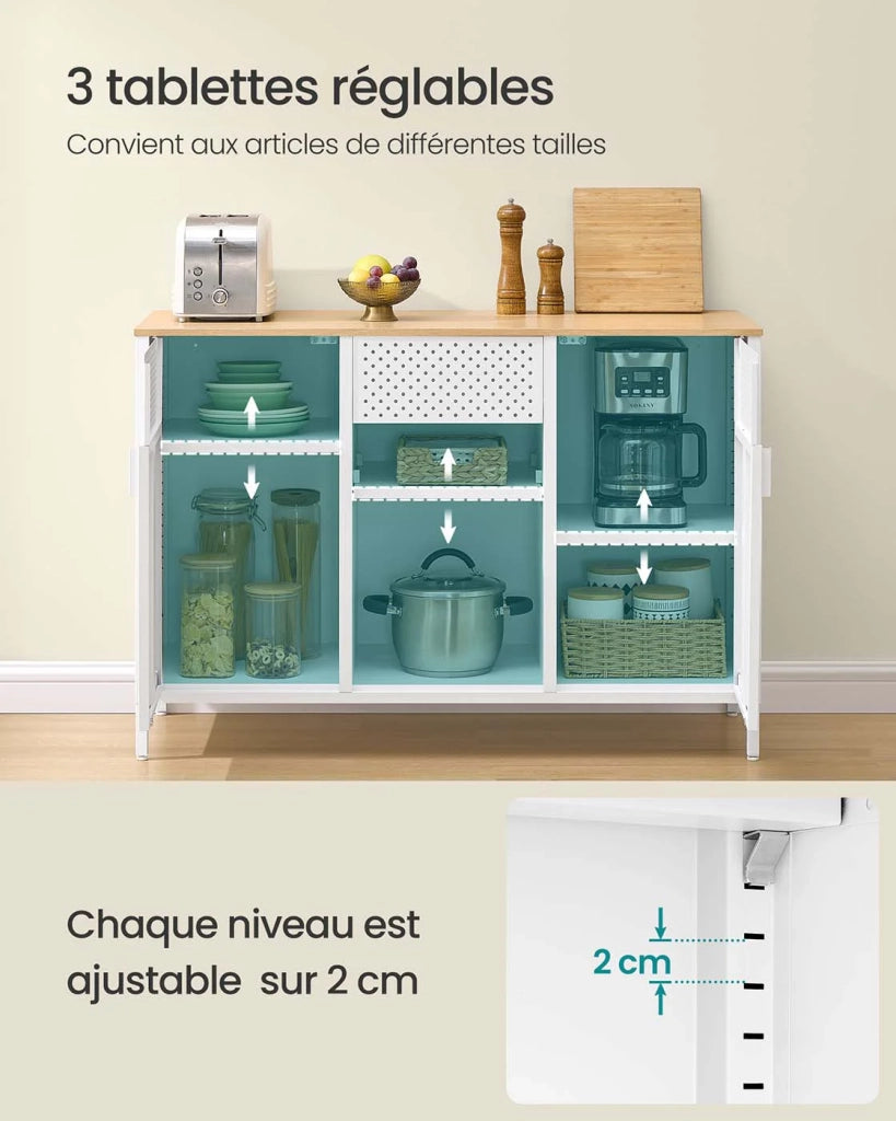 Mobile contenitore in metallo credenza a due ante credenza con chiusura magnetica ripiani regolabili struttura in acciaio bianco 12_0007934