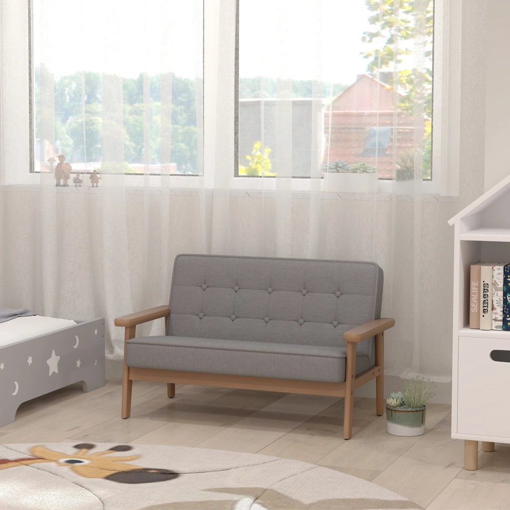 Divano 2 posti per bambini ¨C zephmum ¨C grigio, tessuto, struttura in legno