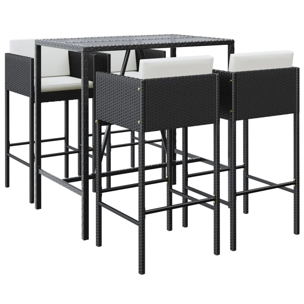 Set Bar da Giardino 5 pz con Cuscini in Polyrattan Nero