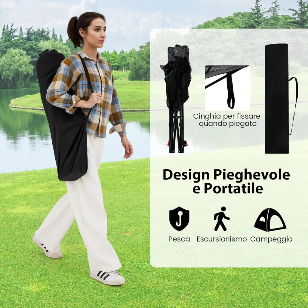 Sedia da Campeggio con Poggiapiedi Rimovibile, Poltrona Pieghevole con Schinale Reclinabile, Braccioli e Portabicchieri, Portata 150 kg, Sdraio in Testtuto Oxford per Giardino Spiaggia(Grigio)