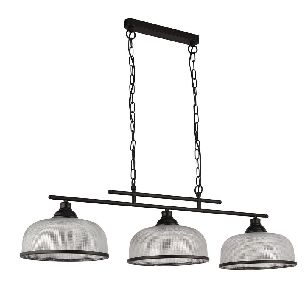 Lampadario Rustico-Country Highworth Acciaio Bianco Vetro Nero 3 Luci E27