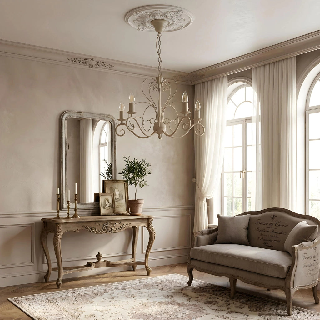 Lampadario Mauro 5 luci beige metallo E14 Luminex