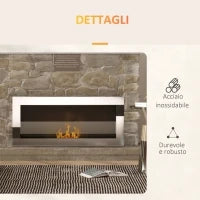 Camino Bioetanolo in Acciaio Inox, 2.5h di Combustione con Serbatoio 1.5L e Copertura 20m², 90x16x40 cm, Argento
