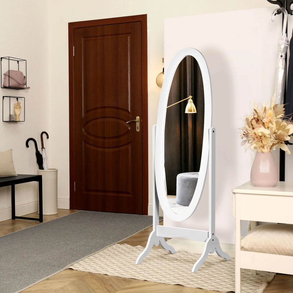 Specchio Ovale a Piede Regolabile ¨C Zephmum ¨C Bianco 48x46x147 cm