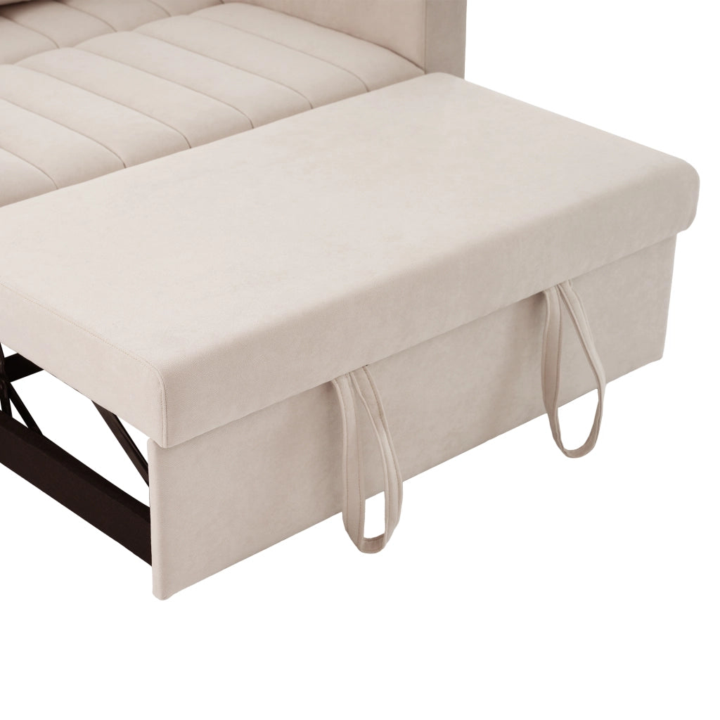 OKWISH Divano Letto 2 Posti, Schienale Regolabile con Portabicchieri e Tasche Laterali, Lino Cotone, Beige