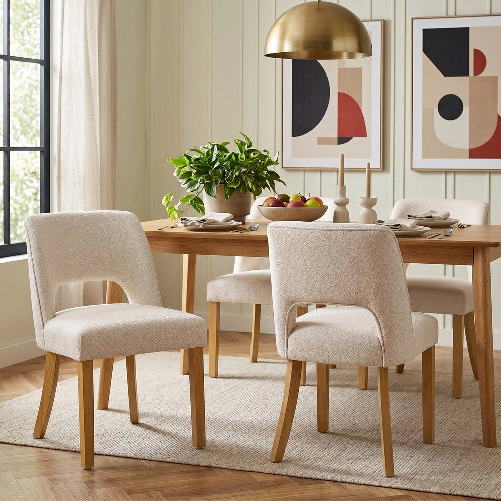 Sedie da Pranzo in Tessuto di Lino ¨C Xylo ¨C Beige, Gambe in Legno Massello, Stile Moderno