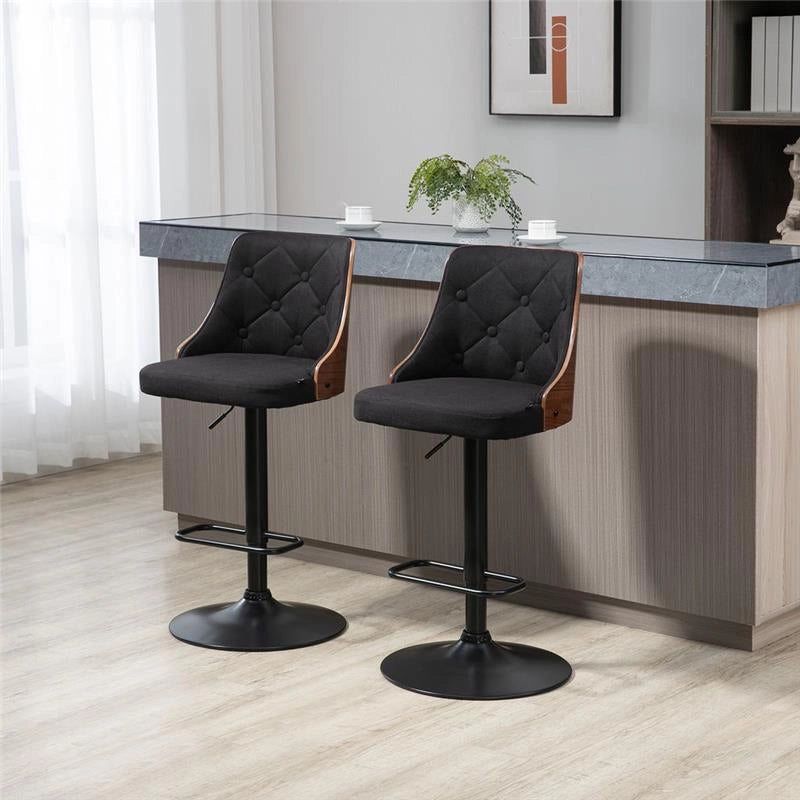 SET 2 SGABELLI GIREVOLI AD ALTEZZA REGOLABILE 47.5X50X93.5-116 CM NERO E NOCE