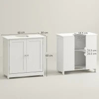 kleankin Mobile Sottolavabo a 2 Ante con Ripiano Regolabile e Intaglio a U, 60x30x60 cm, Bianco