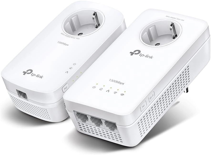 Tp-Link Tl-Wpa8631P Kit Powerline Wifi, Av1300 Mbps Su Powerline, Ac1200 Mbps Su Wifi Dual Band, 3 Porte Gigabit, Plug And Play, AV1300 Wi-Fi AC1200 con presa, Bianco