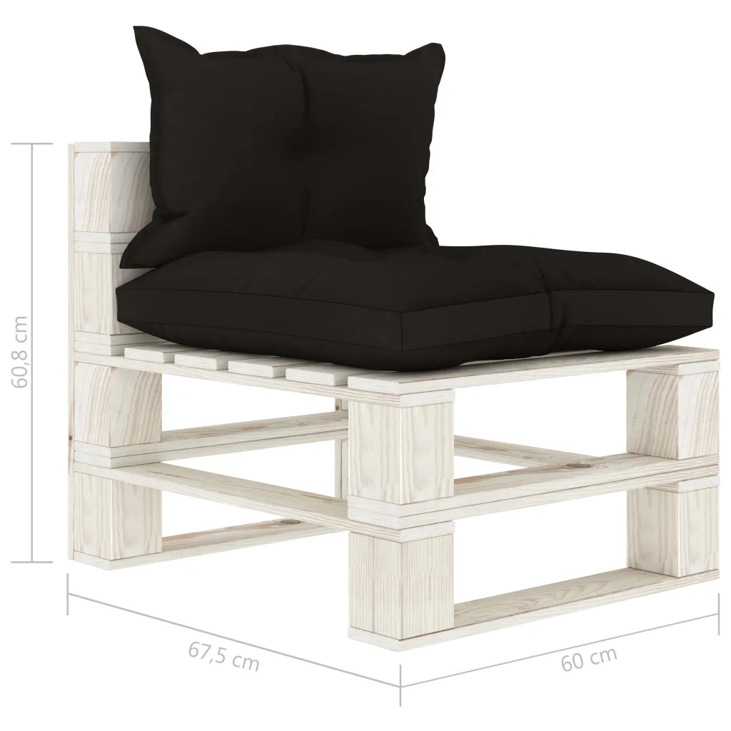 Poltrona Centrale da Giardino Pallet con Cuscini Neri in Legno 3052350