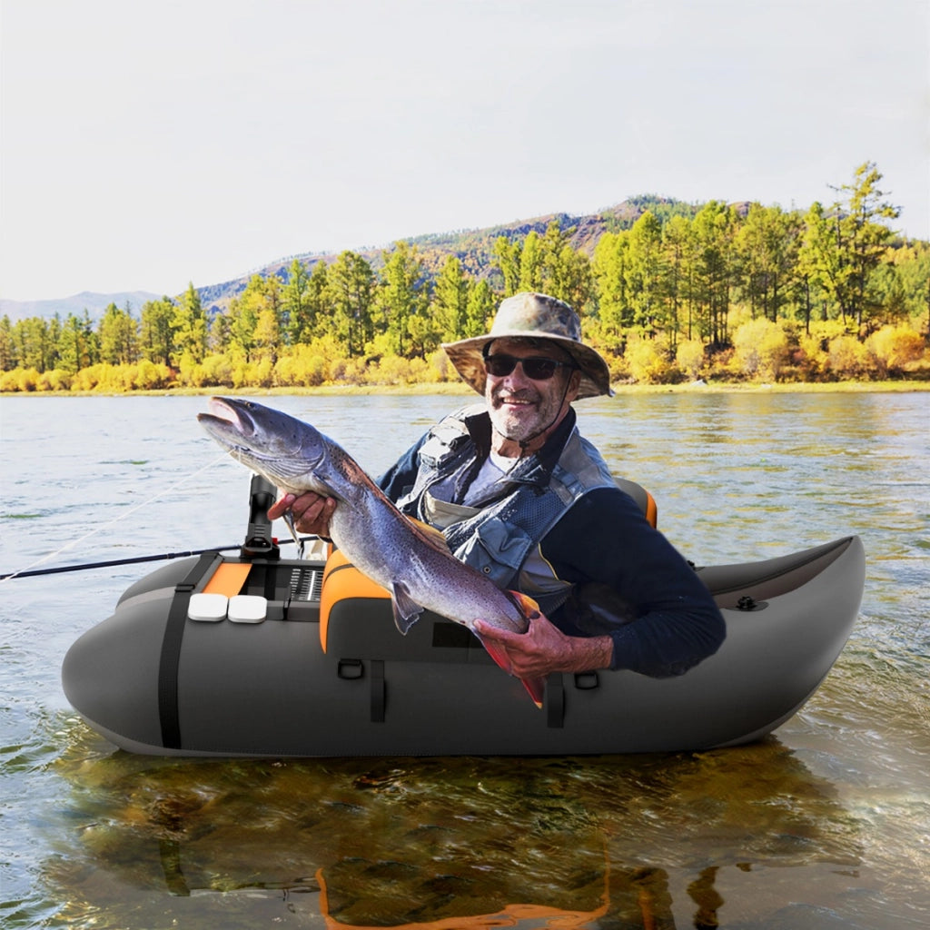 Galleggiante da pesca gonfiabile con pompa di pedale, Barca da pesca portatile con capacit¨¤ di carico 150kg Grigio scuro-Sport acquatici