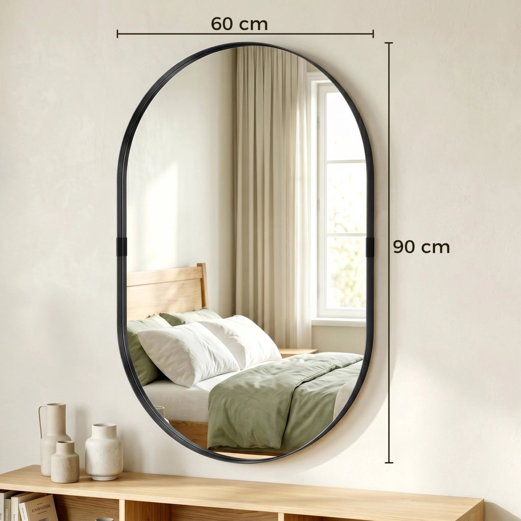 Specchio da Parete 60x90 cm ¨C Xylo ¨C Vetro Temperato Cornice Alluminio Nero