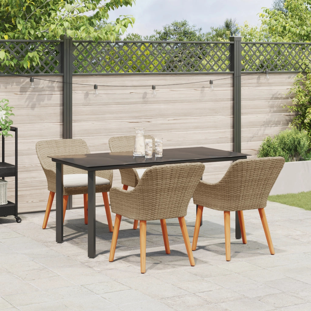 Set da Pranzo da Giardino Beige in Poly Rattan da 5 Pezzi