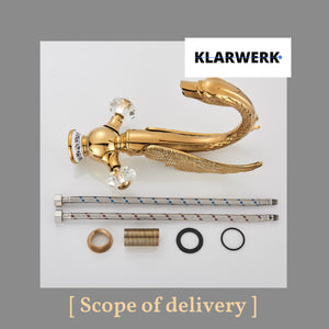 ADRIAN| Rubinetto per bagno grande di design in acciaio inossidabile aspetto cigno di lusso dorato |Miscelatore alto per lavabo independente