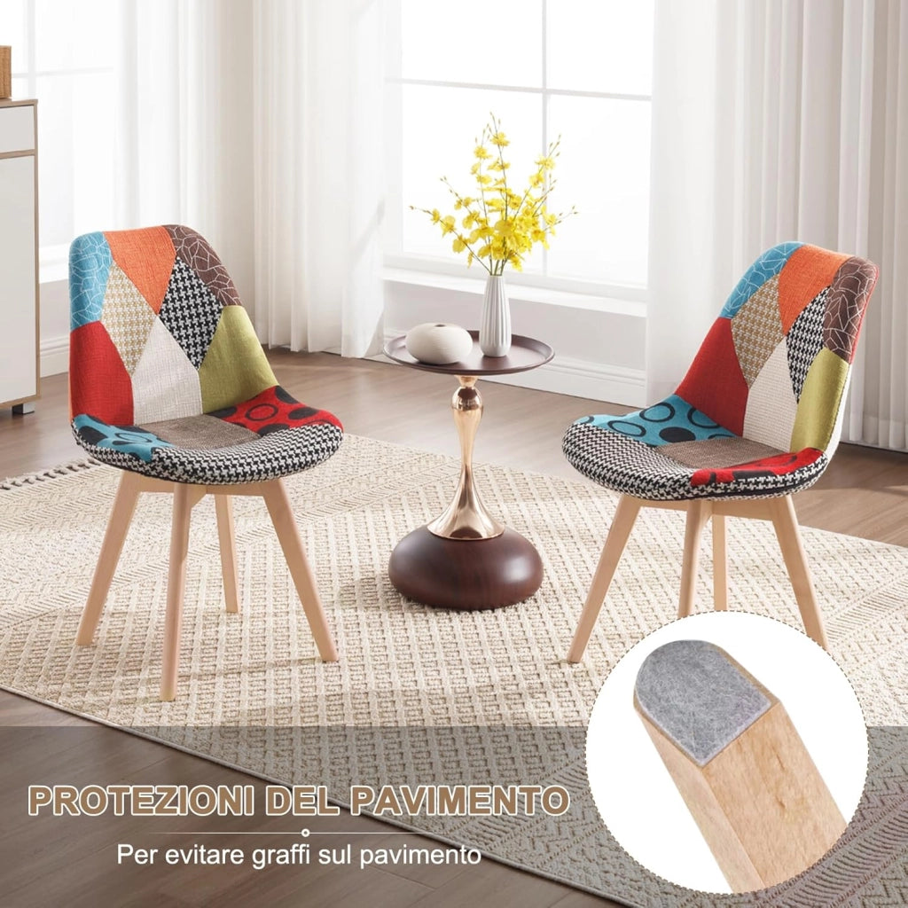 1 X Sedie per Sala da Pranzo Sedia da Scrivania con Schienale Rivestito in Tessuto di Lino Patchwork Gambe Legno Moderno BH29mf-1