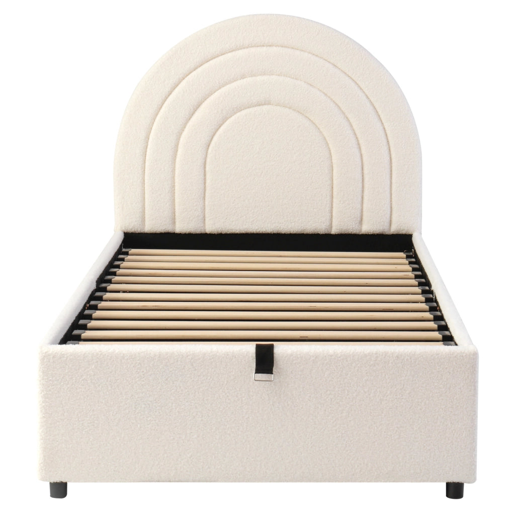 Letto singolo imbottito con contenitore 90x200 cm bouclé beige