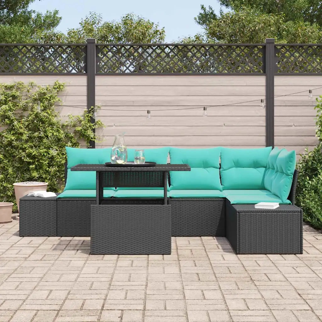 Set Divano da Giardino 6 pz 5-Numero di posti Nero e Blu 3349192