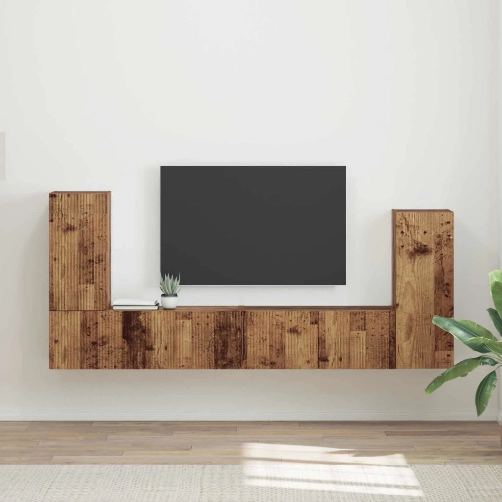 Set mobile TV 4 pz-Credenza per TV Legno vecchio Legno multistrato 640822