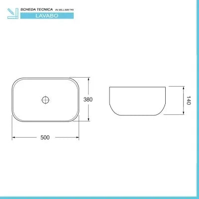 Lavabo da appoggio 50x38 cm in ceramica lucida con angoli tondi
