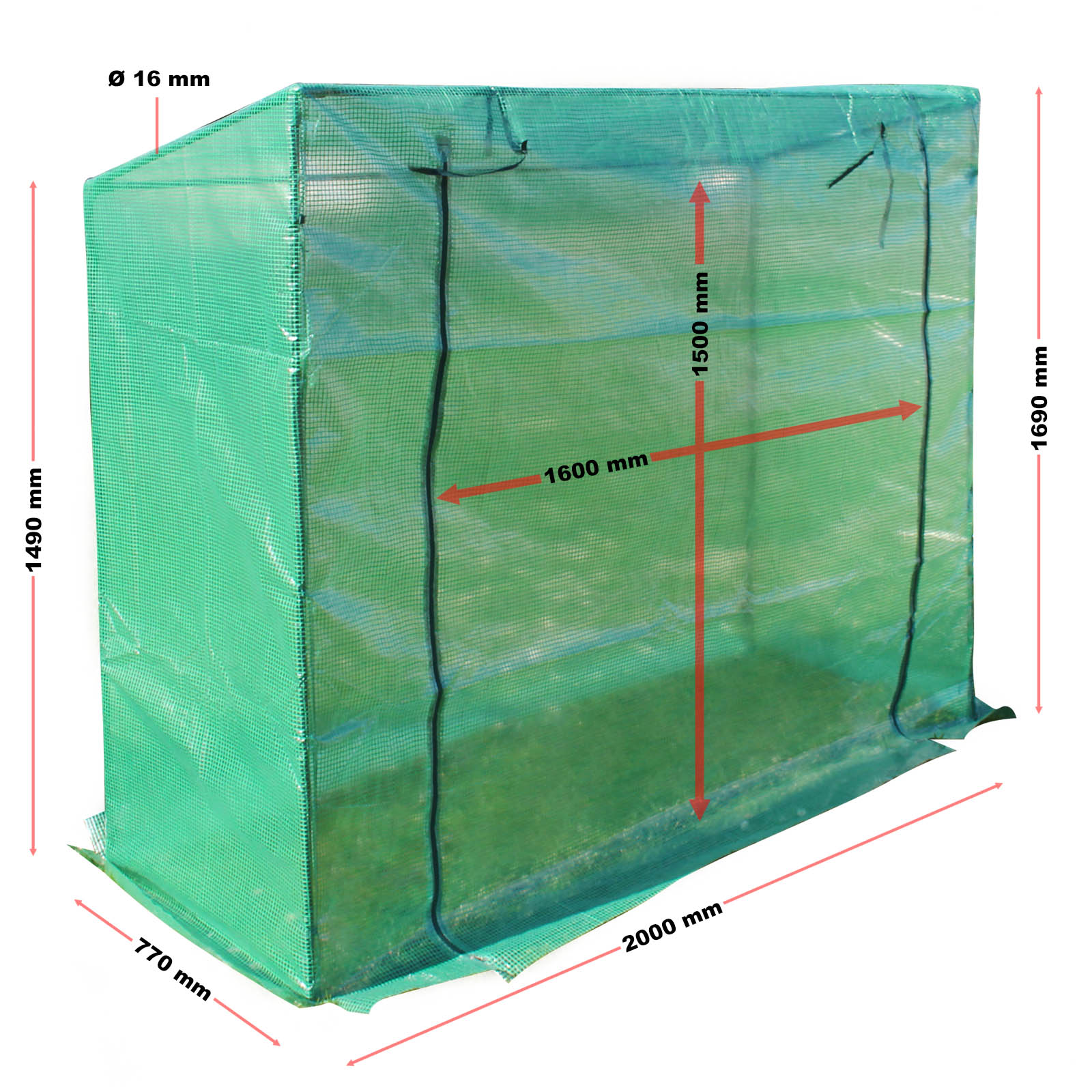 Serra da giardino piccola 200x77x169cm Serra per pomodori con porta avvolgibile Rete in PE
