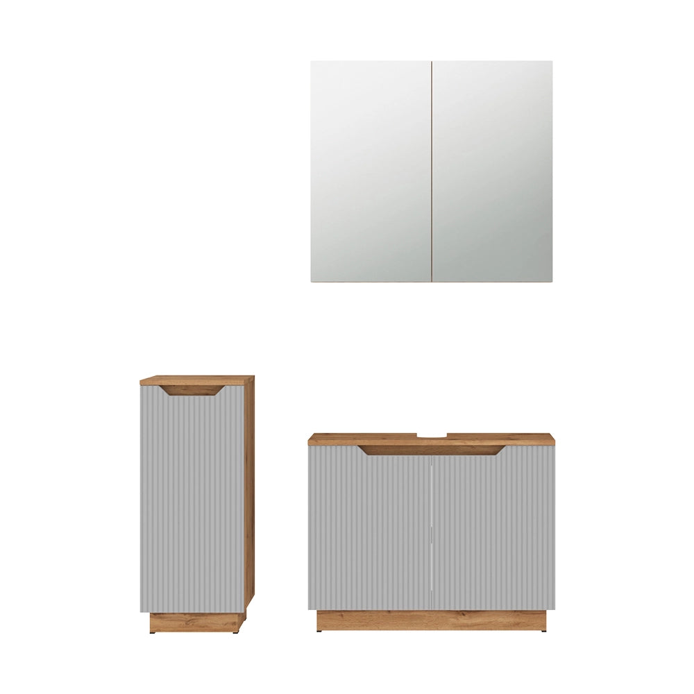 Vicco Set di mobili da bagno Rovere/grigio a righe 3 parti