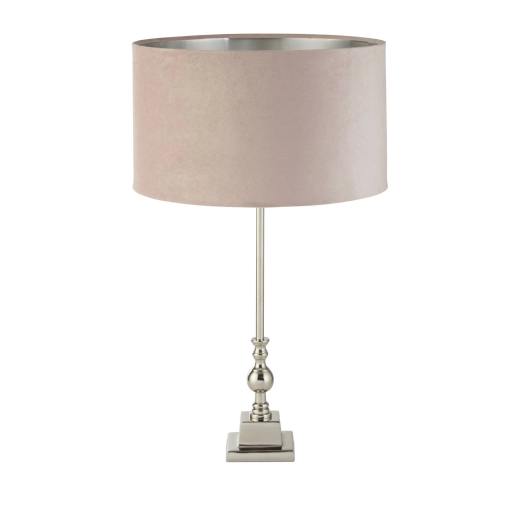 Lampada da tavolo Whitby - Metallo cromato e paralume in velluto rosa