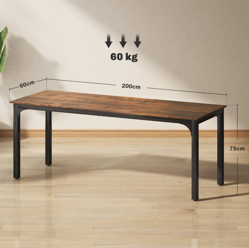 Scrivania 200x60 cm marrone rustico – grande piano industriale, 60 kg