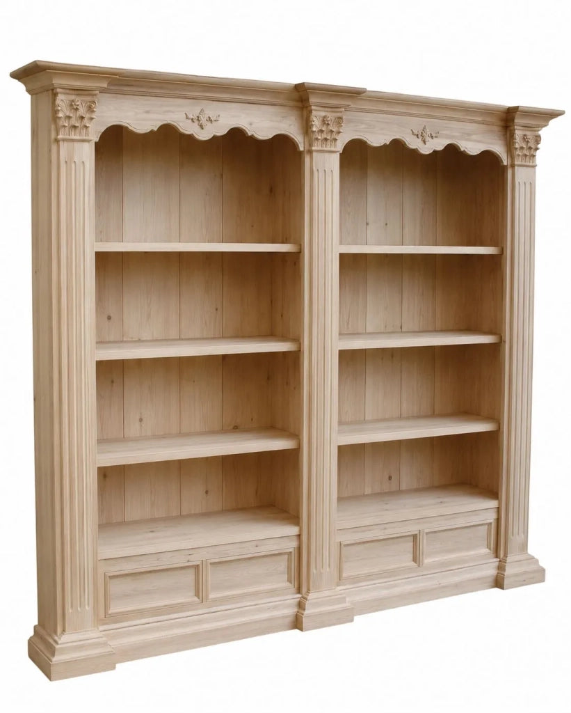 Libreria classica intarsiata in legno grezzo 254x49x211 (160) - Mobili 2G