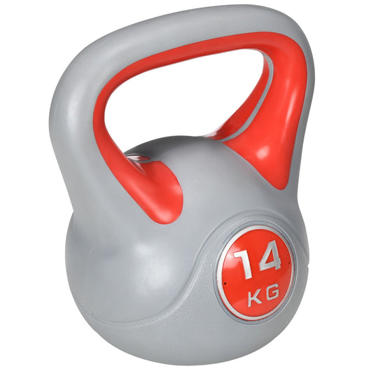 Kettlebell per Allenamento 14 Kg Base Piatta e Impugnatura per Stacchi in PU e Sabbia Rosso