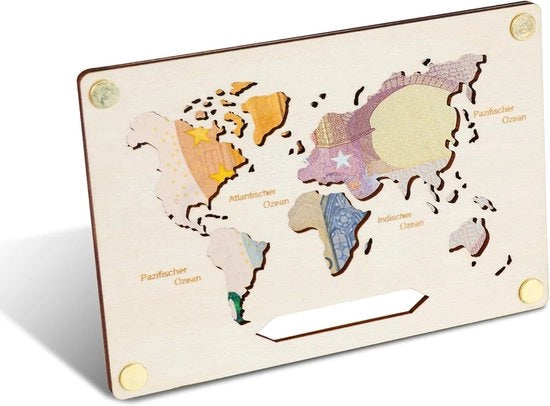 Carta personalizzata di auguri del mondo in legno - Regalo di denaro personalizzato - 1 pezzo - Dimensione piccola - 16 x 11 cm