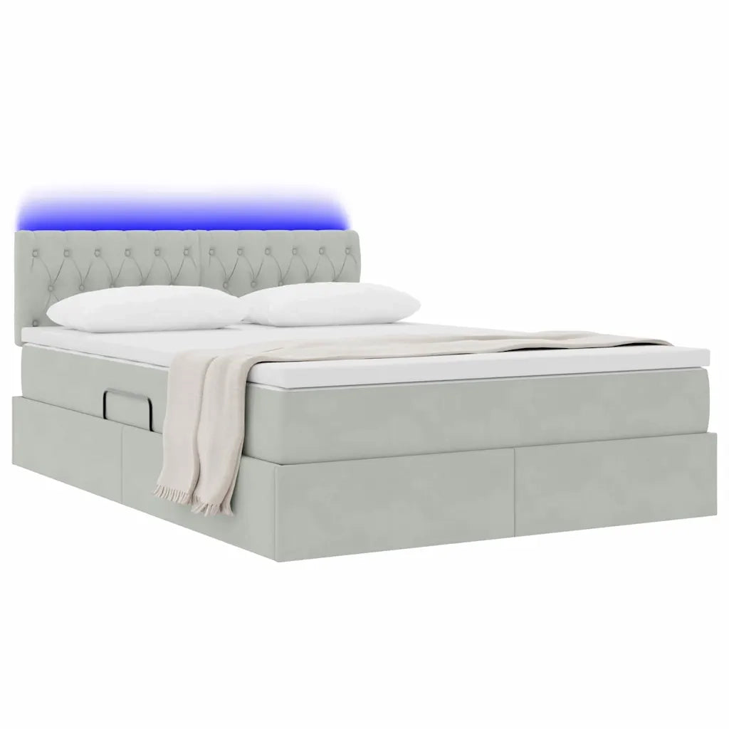 Letto con contenitore e LED Grigio chiaro 140 x 200 cm Velluto 3371457