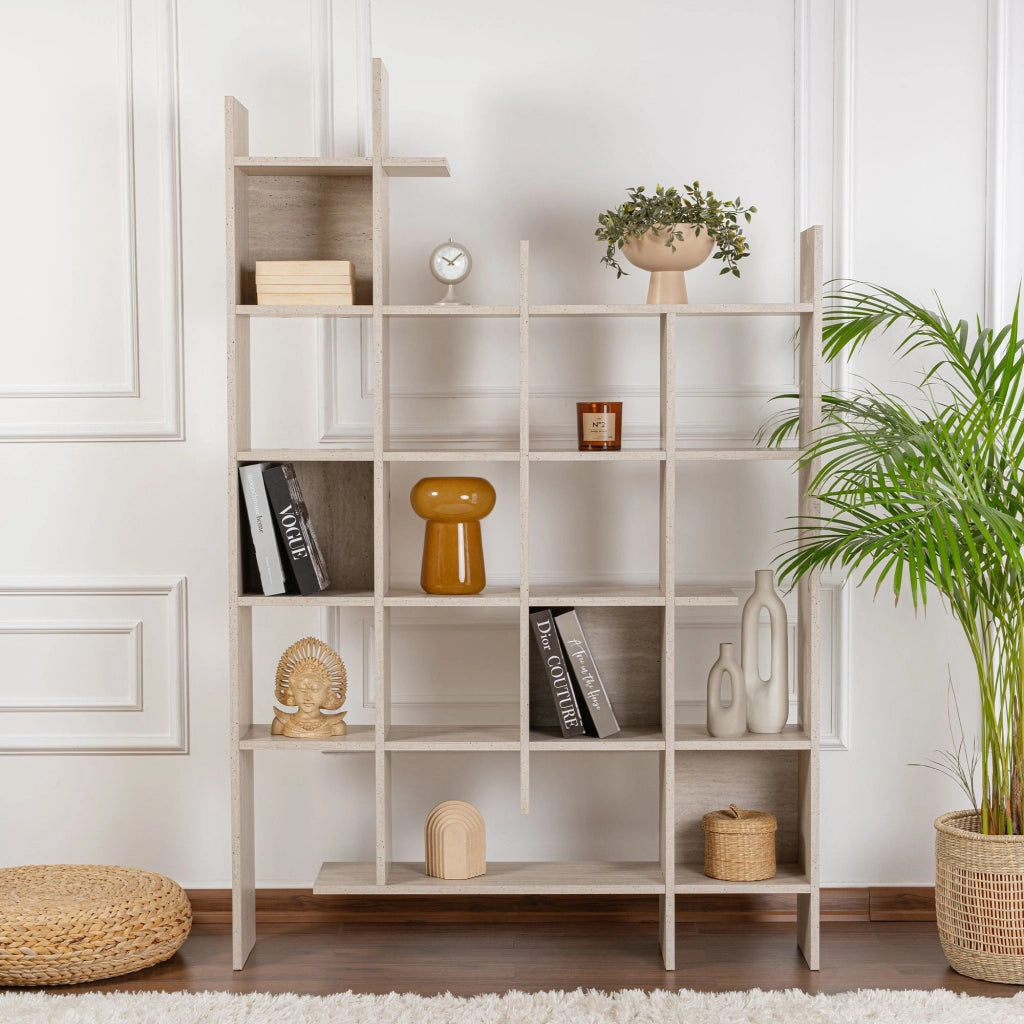 Libreria in legno "Manco" - 122 x 25 x 188 cm - Travertino