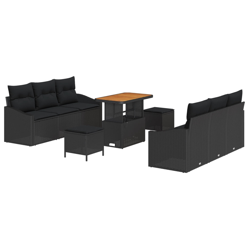 Set di divani da giardino  9 pezzi con cuscini Polyrattan nero Acacia