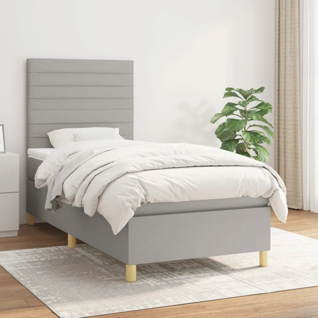 Letto singolo | Letto per adulti | Giroletto a Molle con Materasso Grigio Chiaro 80x200 cm Tessuto