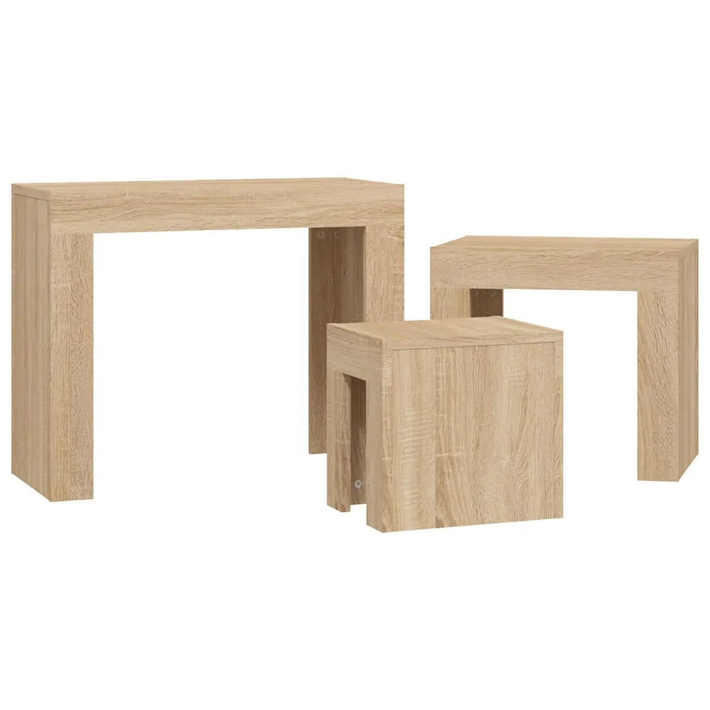 Tavolini da Salotto Impilabili 3 pz Rovere Sonoma in Truciolato cod mxl 14886